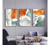 3 Images Set-Affiche Abstraite à Blocs de Couleur Orange Impression D'Art Mural Vert Peinture Moderne sur Toile Grise Décoration Nordique Tableau pour Chambre Bureau Ou Maison-40x50cm (sans cadre)