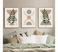 3 Images Set-Affiche Bohème Abstraite Demi Cercle de Feuilles de Plantes Orange Vertes Style Minimaliste Impression D'Art Mural Tableau Botanique Toile Décoration Salon Ou Bureau-40x60cm (sans cadre)