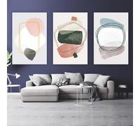 3 Images Set-Affiche Simple à Motif Abstrait Irrégulier Idéale pour un Hall D'Entrée de Bureau Dans Les Tons Rose Cyan et Gris Ou pour Décorer un Bureau une Maison Ou une Chambre-40x50cm (sans cadre)