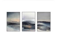 3 Images Set-Tableau Abstrait à L'Aquarelle Bleu Gris Réalisé à L'Encre Par Trempage Toile Affiche Impression Idéal Décoration du Salon de Chambre du Bureau de Toute Autre Pièce-40x65cm (sans cadre)