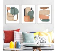 3 Images Set-Trio D'Affiches et D'Impressions Artistiques Abstraites Géométriques Vertes et Oranges Tableaux Toile Modernes la Décoration de la Maison de la Cuisine Ou du Bureau-50x75cm (sans cadre)