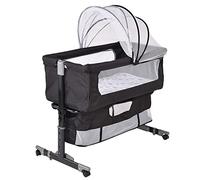 3 in 1 Berceau Cododo avec Matelas et Moustiquaire, Hauteur en Réglable 71 à 88 cm, Lit pour Bébés de 1 à 36 Mois, Mobile Chambre Bébé, Charge Jusqu'à 60 kg, 93×57×(71-88) cm (Noir)