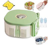 3 in 1 Fruit Washing Spinner Bowl with Built-in Fruit Fork, Leakproof Salad Spinner, Vegetable Washer Colander Basket, Food Strainer and Storage Container for Fruits and Vegetables (Green)