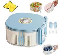 3 in 1 Fruit Washing Spinner Bowl with Built-in Fruit Fork, Leakproof Salad Spinner, Vegetable Washer Colander Basket, Food Strainer and Storage Container for Fruits and Vegetables (Blue)