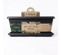 3 jardinières XXL de 100 x 40 x 35 cm, 88 litres. Pot de fleurs | Design méditerranéen, livraison incluant un sous-pot, couleur : anthracite, bac à fleurs, XXL, extra-grand, pot de plantation
