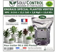 3 kg d'Engrais Spécial Plantes Vertes 6-3-6 - Croissance, Feuillage Dense & Vitalité - Formulation Organo-Minerale - Libération Lente - Convient Plantes Intérieur & Extérieur - Fabriqué en France