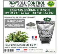 3 kg - Engrais Spécial Chanvre NPK 8-3-6 - Stimule une croissance vigoureuse et un développement harmonieux du chanvre - Utilisable en Agriculture Biologique (UAB) - Fabriqué en France