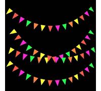 3 m/paquet Grands drapeaux lumineux néon 5 couleurs maximum, décorations suspendues. Banderoles de fête néon réagissant à la lumière noire des années 80, guirlandes de papier pour fête d'anniversaire,