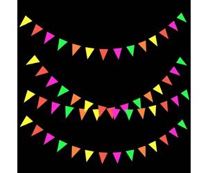 3 m/paquet Grands drapeaux lumineux néon 5 couleurs maximum, décorations suspendues. Banderoles de fête néon réagissant à la lumière noire des années 80, guirlandes de papier pour fête d'anniversaire,