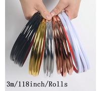 3 m/rouleau Bande décorative autocollante en PVC avec texture métallique, garniture de mur/porte/meuble, garnitures de protection, couvre-fissures anti-saleté Or 3m*8mm,Argent 3m*8mm,Noir 3m*8mm,Blanc