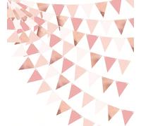 3 mètres/9,84 pieds Guirlande de fanions en papier triangulaire décorative colorée couleur or rose, convient pour mariage, anniversaire, fête des fiançailles, décoration de la maison et du jardin exté