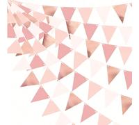 3 mètres/9,84 pieds Guirlande de fanions triangulaires en papier de couleur or rose, convient pour mariage, anniversaire, douche nuptiale, décoration de la maison et du jardin extérieur Papetier