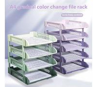 3 niveaux Porte-documents pliable dégradé de couleurs, Rangement de documents en plastique, Panier de rangement de dossiers, Accessoires de bureau, Fournitures de bureau ABS