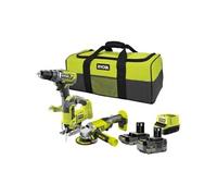 RYOBI 3 outils : 1 perceusevisseuse R18DD3 1 meuleuse 115 mm 1 scie sauteuse 2 batte G