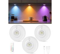 3-Pack Lampes Puck RGB avec Télécommande, Rechargeable Éclairage de Placard