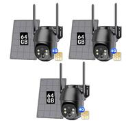 3 Pack Panneau Solaire, 2K+ 3MP 4G LTE Batterie Caméra de Surveillance , Pivoter & Incliner, Pas de WiFi, Slot Carte SIM, Carte SD 64GB