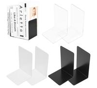 3 Paires/6 PcsSerre Livres, Cale Livre Bibliothèque Decoratif de L, Serre-Livres pour étagère, Serre Livre en Acrylique, Bookends pour étagères,Chambre,Bureau,bibliothèque(Blanc,Noir,Transparent)
