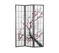 3 pan Pliante modèle de cloison - cloison Bois Shoji en Noir avec des Fleurs de Cerisier - Salle écran