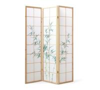 3-Panel Natural Screen - Shoji Room Divider with Bamboo Motif, Made of Wood and Rice Paper