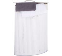 3 paniers à linge d'angle en bambou, bac à linge pliable de 60 litres, peu encombrant, sac à linge en coton, 65 x 49,5 x 37 cm, blanc