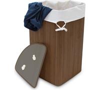 3 paniers à linge d'angle en bambou, bac à linge pliable de 60 litres, peu encombrant, sac à linge en coton, 65 x 49,5 x 37 cm, marron