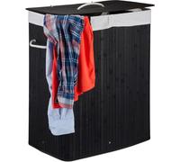 3 paniers à linge en bambou avec couvercle, paniers à linge rectangulaires, 2 compartiments, capacité de 95 l, paniers à linge pliables, noir