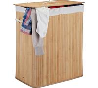 3 paniers à linge en bambou avec couvercle, paniers à linge rectangulaires, 2 compartiments, capacité de 95 l, paniers à linge pliables, couleur naturelle