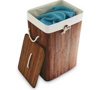 3 paniers à linge en bambou, avec couvercle, rectangulaires, XL, 83 L, pliables, H x l x P : 65,5 x 43,5 x 33,5 cm, marron