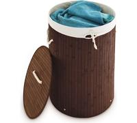 3 paniers à linge en bambou, paniers pliables avec couvercle, 70 l, sacs à linge en coton, ronds, Ø 41 cm, marron