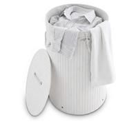 Relaxdays 3x Panier à linge bambou rond blanc