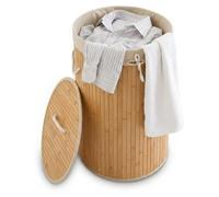 3 paniers à linge en bambou, paniers pliables avec couvercle, capacité 70 litres, sac à linge en coton, rond Ø 41 cm, couleur crème