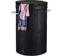 3 paniers à linge en bambou, paniers ronds avec couvercle rabattable, 65 l, paniers pliables, Ø 40 cm, bacs à linge, noir