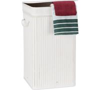 3 paniers à linge en bambou, pliables et faciles à transporter, XL, 70 l, avec couvercle, panier à linge rectangulaire, H x l x P : 63 x 36 x 36 cm, blanc