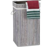 3 paniers à linge en bambou, pliables et transportables, XL, 70 l, avec couvercle, panier à linge rectangulaire, H x l x P : 63 x 36 x 36 cm, gris