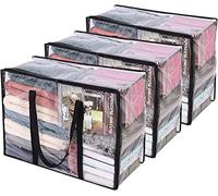 3 Paquet Clair Sacs de Rangement pour Vêtements avec Poignée Renforcée, 46 X 38 X 23 cm, Organisateur de Vinyle pour Couette Couverture Fourre Tout Transparent avec Fermeture à Glissière Robuste
