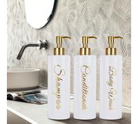 3 paquets de 500 ml Ensemble de distributeurs rechargeables de shampoing et revitalisant - Bouteilles avec pompe élégante pour le rangement de la salle de bain - Design durable, anti-fuite et gain d'e
