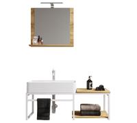 3 pces Lavabo Meubles de salle de bains Ensemble Évier Bois Métal Industriel Style Bitila 100 V2