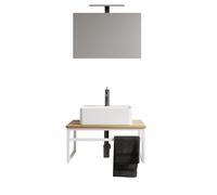 VCM Ensemble de meuble de salle de bain 3 pièces avec lavabo, style industriel, bois et métal, Bitila 60 V1
