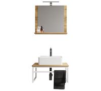 3 pces Lavabo Meubles de salle de bains Ensemble Évier Bois Métal Industriel Style Bitila 60 V2