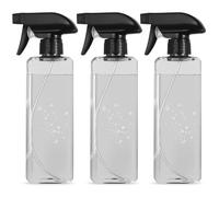 3 Pcs 500ml Flacons Pulvérisateur, Bouteille Spray Vide Vaporisateur Eau, Flacon Spray Bouteilles en Plastique pour Nettoyage Ménage Jardinage Plantes Cheveux Coiffeur(Carrés, Noirs Transparents)