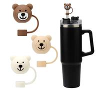 3 pcs Bouchon de Paille, Couvre Paille Dessin Animé Silicone Souple Garnitures de Paille d'Ours Housse de Protection de Paille Sans BPA Compatible avec Stanley 887 1183ml Gobelet
