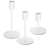 3 Pcs Chandelier Bougeoir Blanc, 9/14.5/16.5 cm Bougie Chandelier en Métal, Bougeoirs pour Bougie cylindrique Rétro Métal Hauts Decoratif pour Décoration de Table Maison Mariage Noël(Blanc)