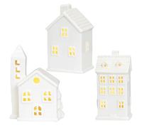 3 pcs de Noël Village Sets White Ceramic Christmas Village House House Porcelain LED Light Up for Decor Home Table Display