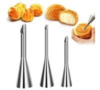 3 PCS Douille de Pâtisserie Petit Choux, 5/6/8mm Douilles Professionnelles | Xanewza 430 Acier Inoxydable à Garnir, Cupcake Puffs Injection Seringue pour la Décoration de Houppette