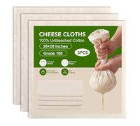 3 Pcs Etamine Alimentaire, 50 x 50 cm Chiffon Cuisine Réutilisable Grade 100 Fine Étamine Tissu Non Blanchi Lavable Mousseline Alimentaire pour Filtrer Jus Fromage Thé Laits Végétaux Soupes Yaourts