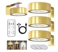 3 PCS Lampe Tableau Télécommandé Magnétique, Eclairage Tableau LED Sans Fil Rechargeable, 3 Couleurs et Fonction de Minuterie, Applique Murale Pour Tableau Sans Fil, Pour Cuisine, Armoire (or)