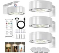 3 PCS Lampe Tableau Télécommandé Magnétique, Eclairage Tableau LED Sans Fil Rechargeable, 3 Couleurs et Fonction de Minuterie, Applique Murale Pour Tableau Sans Fil, Pour Cuisine, Armoire (Blanc)