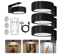 3 PCS Lampe Tableau Télécommandé Magnétique, Eclairage Tableau LED Sans Fil Rechargeable, 3 Couleurs et Fonction de Minuterie, Applique Murale Pour Tableau Sans Fil, Pour Cuisine, Armoire (noir)