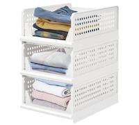 3 PCS Organisateur Empilable Tiroir, Vetement Armoire Empilable Tiroir Coulissant, Rangement Vetement pour Placard, Cuisine, Salle de Bain, Chambre à Coucher (Blanc, Lot de 3, 33.5*43*42 cm)