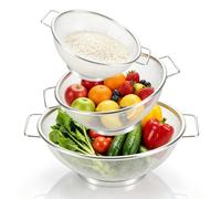 3 Pcs Passoire Inox,Passoires Cuisine en Acier Inoxydable,304 Passoires à Pâtes en Acier Tamis Micro Perforée, Crépine à Mailles Fines Polie Brillante, pour Pâtes, Légumes, Fruits, Riz